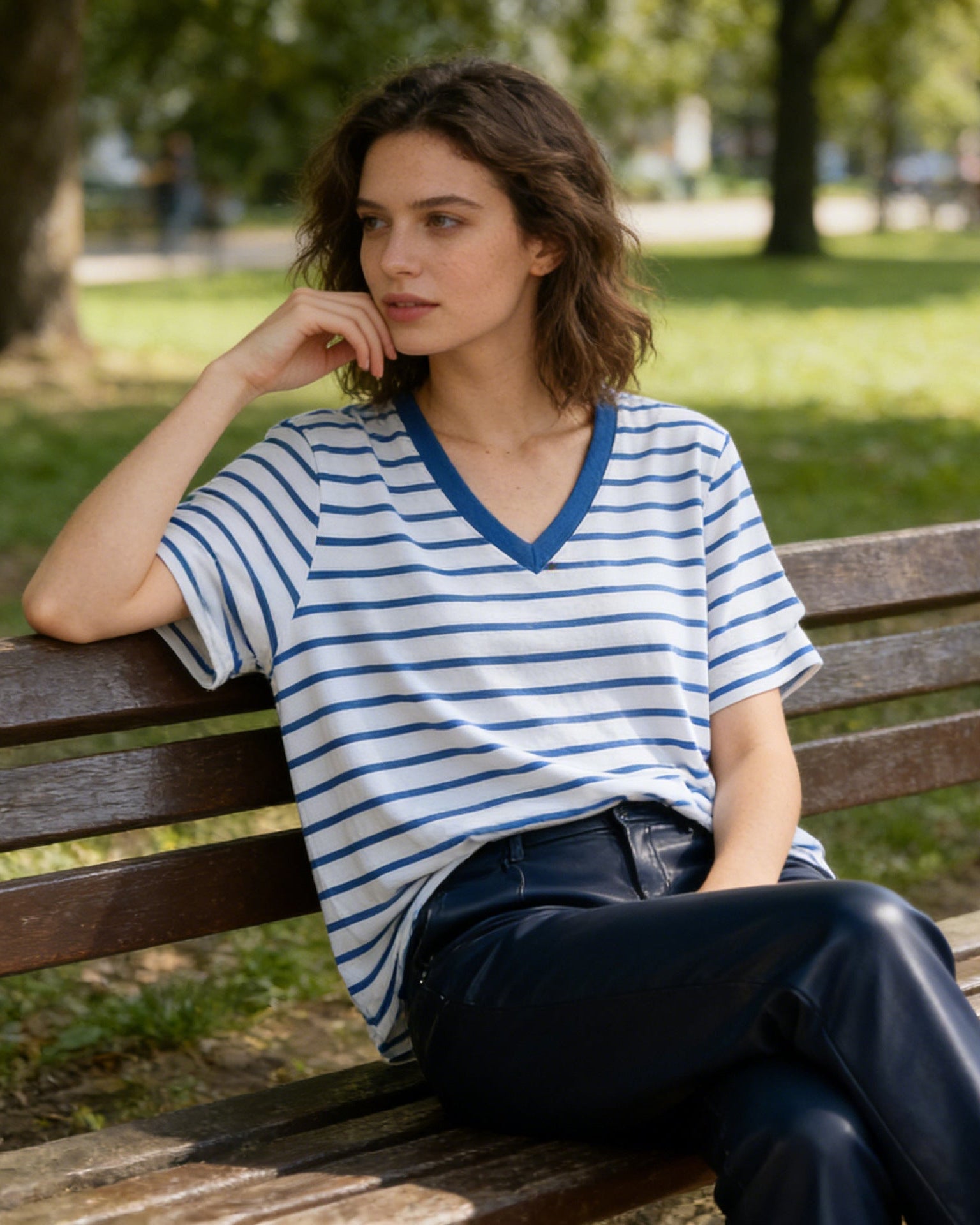 Loose-Fit Striped V-Neck T-Shirt