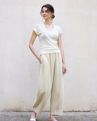 High Waist Linen-Blend Ankle Pants