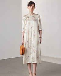 Loose-Fit Straight-Cut Printed Silk Dress