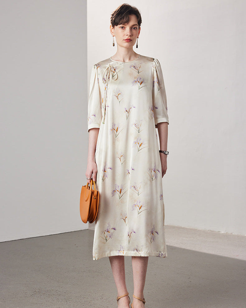 Loose-Fit Straight-Cut Printed Silk Dress