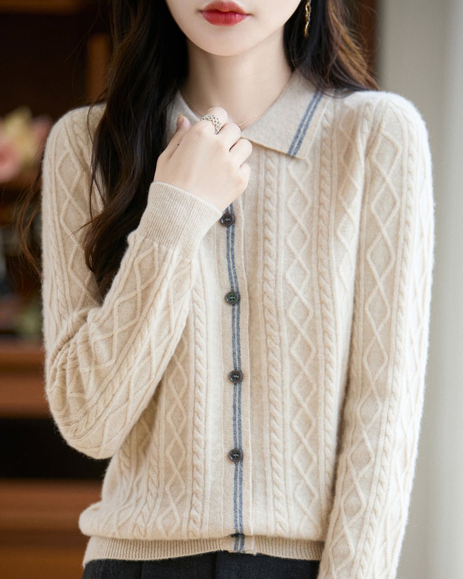 Pure Wool Polo Shirt With Collar Short Style