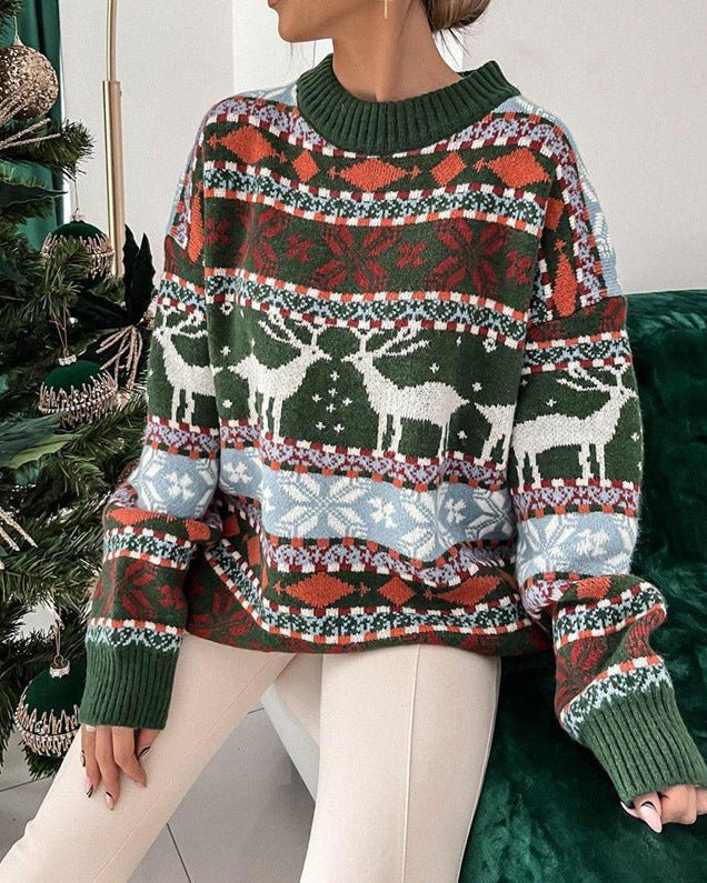 Round Neck Loose Christmas Jacquard Sweater