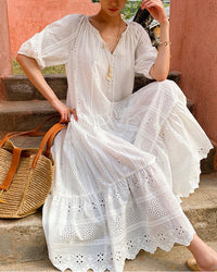 Pure Cotton Short-Sleeve Cutout Dress