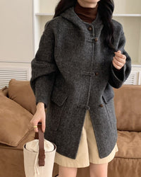 Hooded Reversible Mid-Length Wool Coat