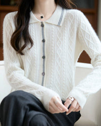 Pure Wool Polo Shirt With Collar Short Style