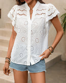 Discover the delicate eyelet embroidery and romantic ruffled sleeves of our signature blouse. Lightweight, breathable, and effortlessly elegant—perfect for brunch, weekends, and everyday sophistication.