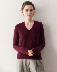 Cashmere V-Neck Saddle Shoulder Knit Sweater