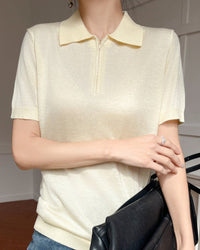 Thin Short-Sleeved Collared Sweater