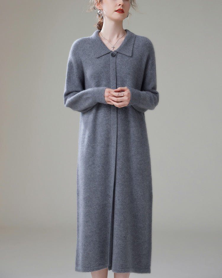 Cashmere Polo Collar Knitted Loose Long Dress