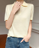 Thin Short-Sleeved Collared Sweater