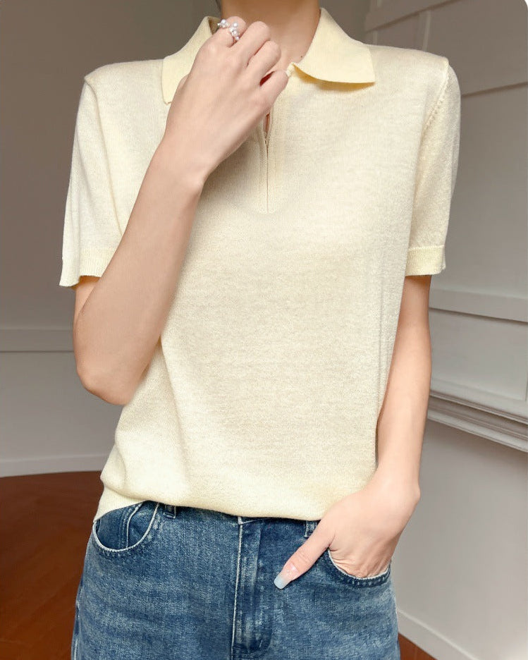 Thin Short-Sleeved Collared Sweater
