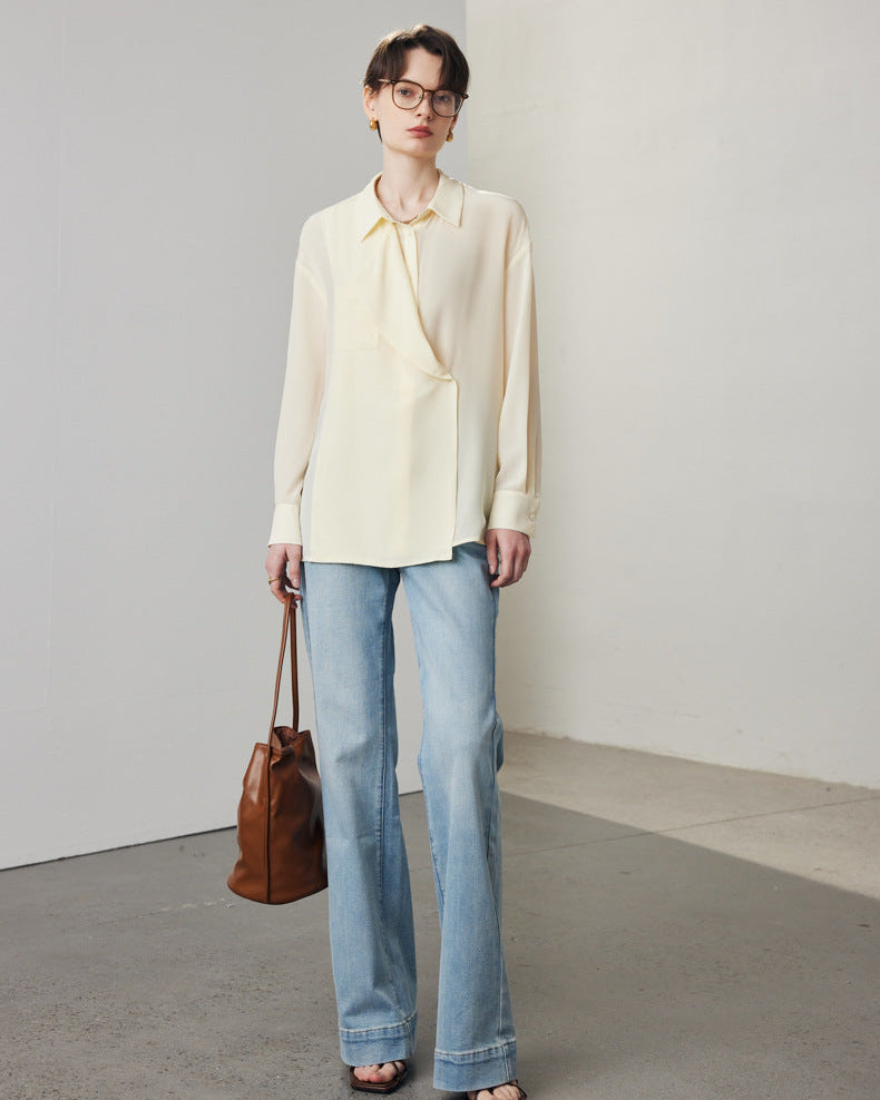 Simple Solid Color Silk Shirt
