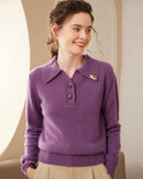 Cashmere Polo Collar Hedgehog Knit Sweater