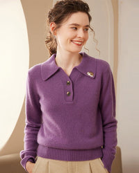 Cashmere Polo Collar Hedgehog Knit Sweater