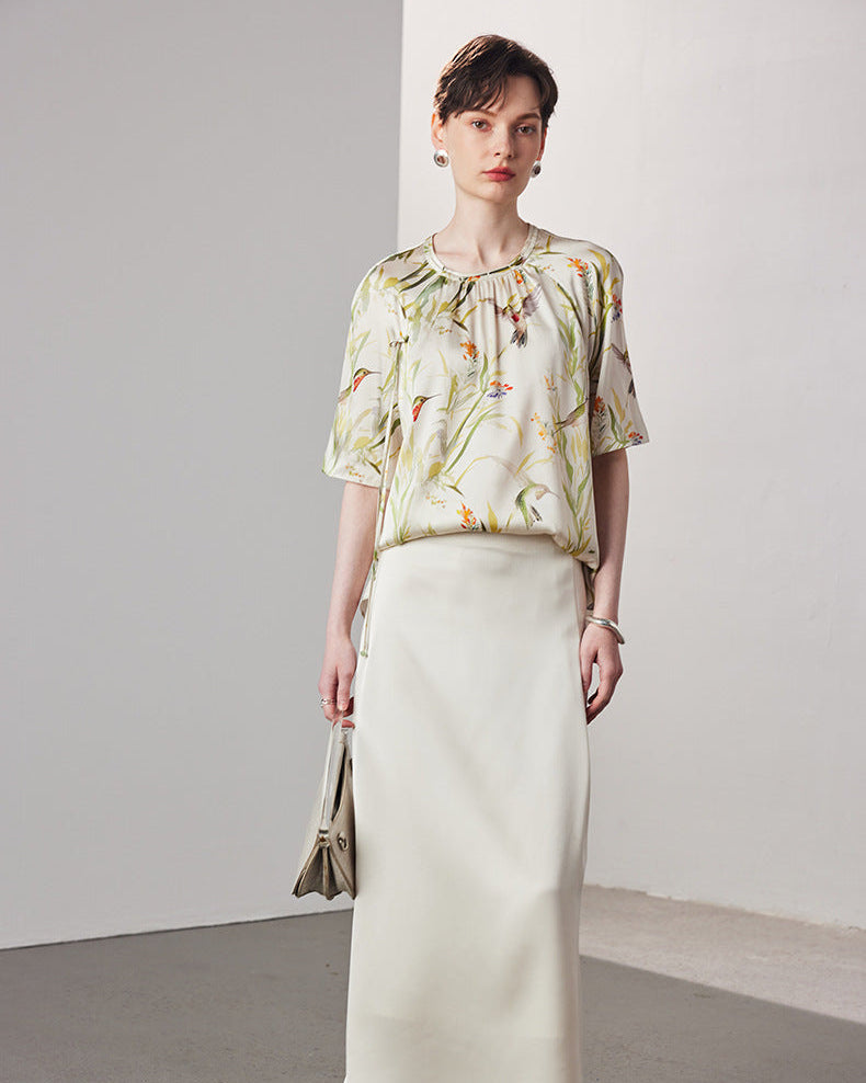 Loose-Fitting Breathable Satin Silk T-Shirt