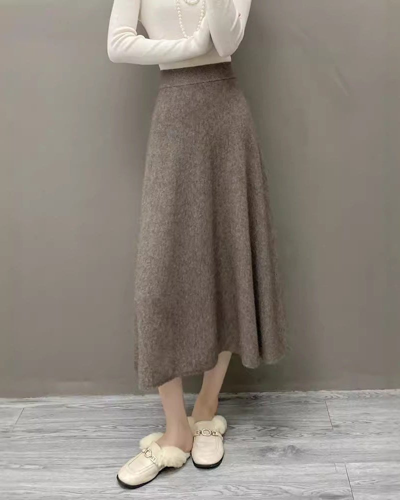 High-Waisted Soft A-Line Cashmere Skirt