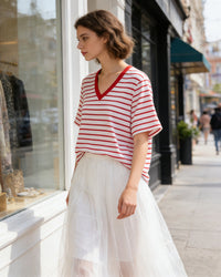 Loose-Fit Striped V-Neck T-Shirt