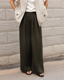 High-Waisted Draped Straight-Leg Trousers