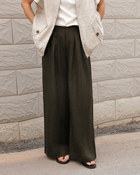 High-Waisted Draped Straight-Leg Trousers