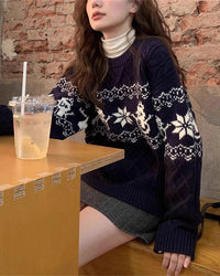Christmas Retro Jacquard Crew Neck Sweater