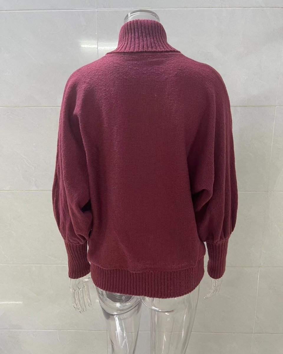 High-Neck Batwing Sleeve Christmas Knit Sweater