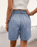 Solid-Color High-Waisted Straight-Leg Shorts