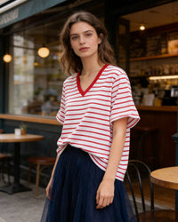 Loose-Fit Striped V-Neck T-Shirt