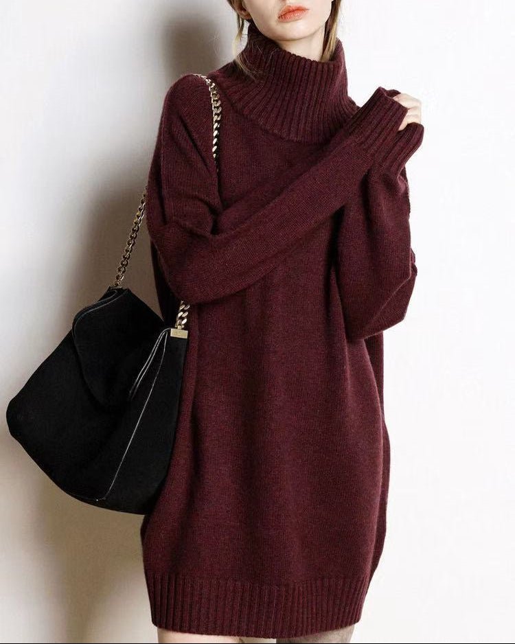 Cashmere Mid-Length Loose-Fitting Turtleneck Sweater