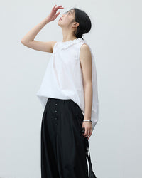 Ruffled V-Neck Button-Down Shirt