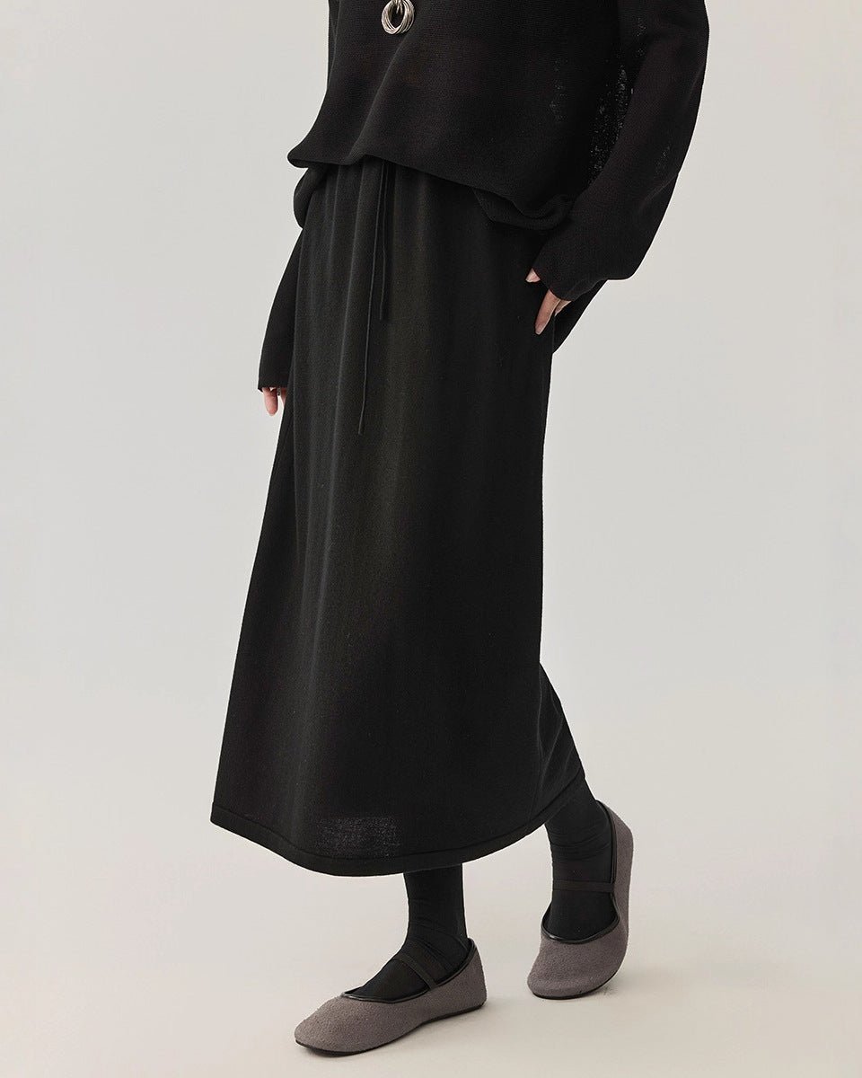 High-Waisted Stretch Wool Skirt