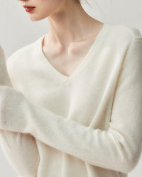 Cashmere V-Neck Saddle Shoulder Knit Sweater