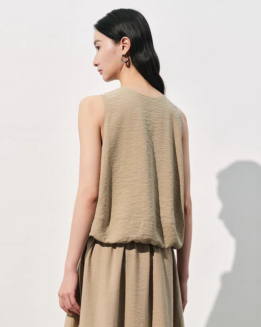 Sleeveless Loose-Fit Crew Neck Tank Top