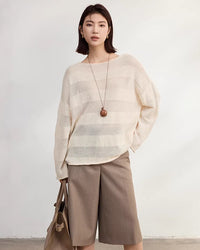 Loose-Fitting Striped Slightly Sheer Knit T-Shirt