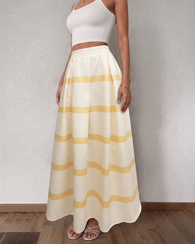 Striped High Waist Big Swing Skirt