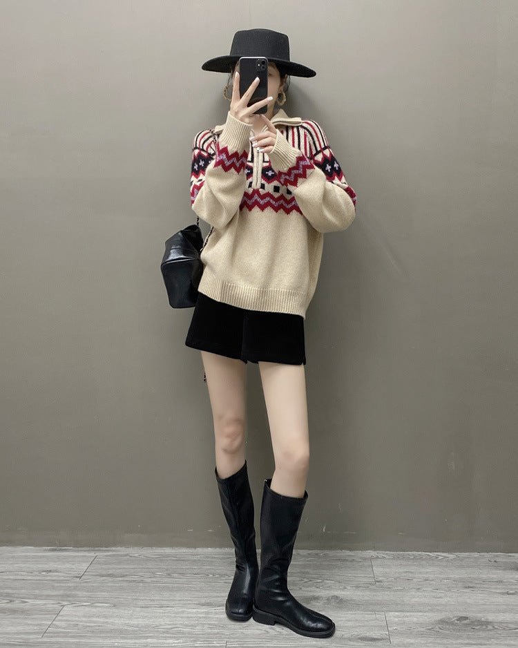 Cashmere Loose Half-Zip Casual Sweater