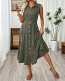 Casual Retro Style Sleeveless Collared Dress