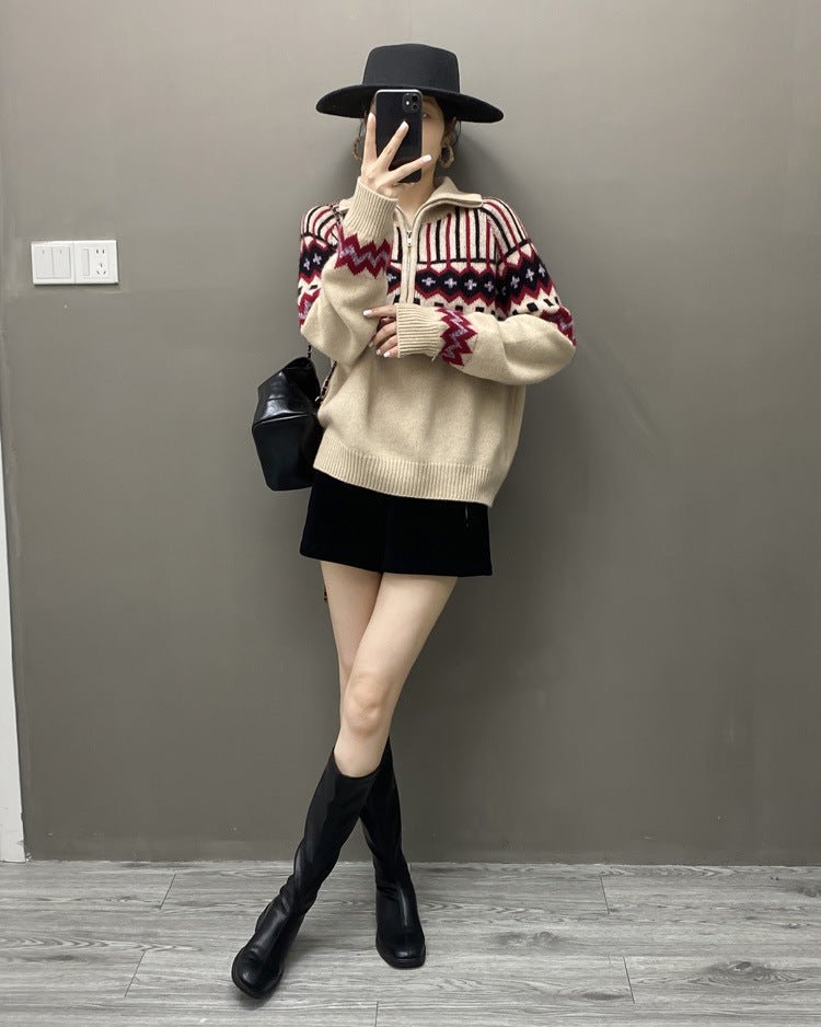 Cashmere Loose Half-Zip Casual Sweater