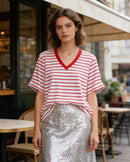 Loose-Fit Striped V-Neck T-Shirt