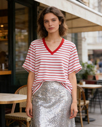 Loose-Fit Striped V-Neck T-Shirt