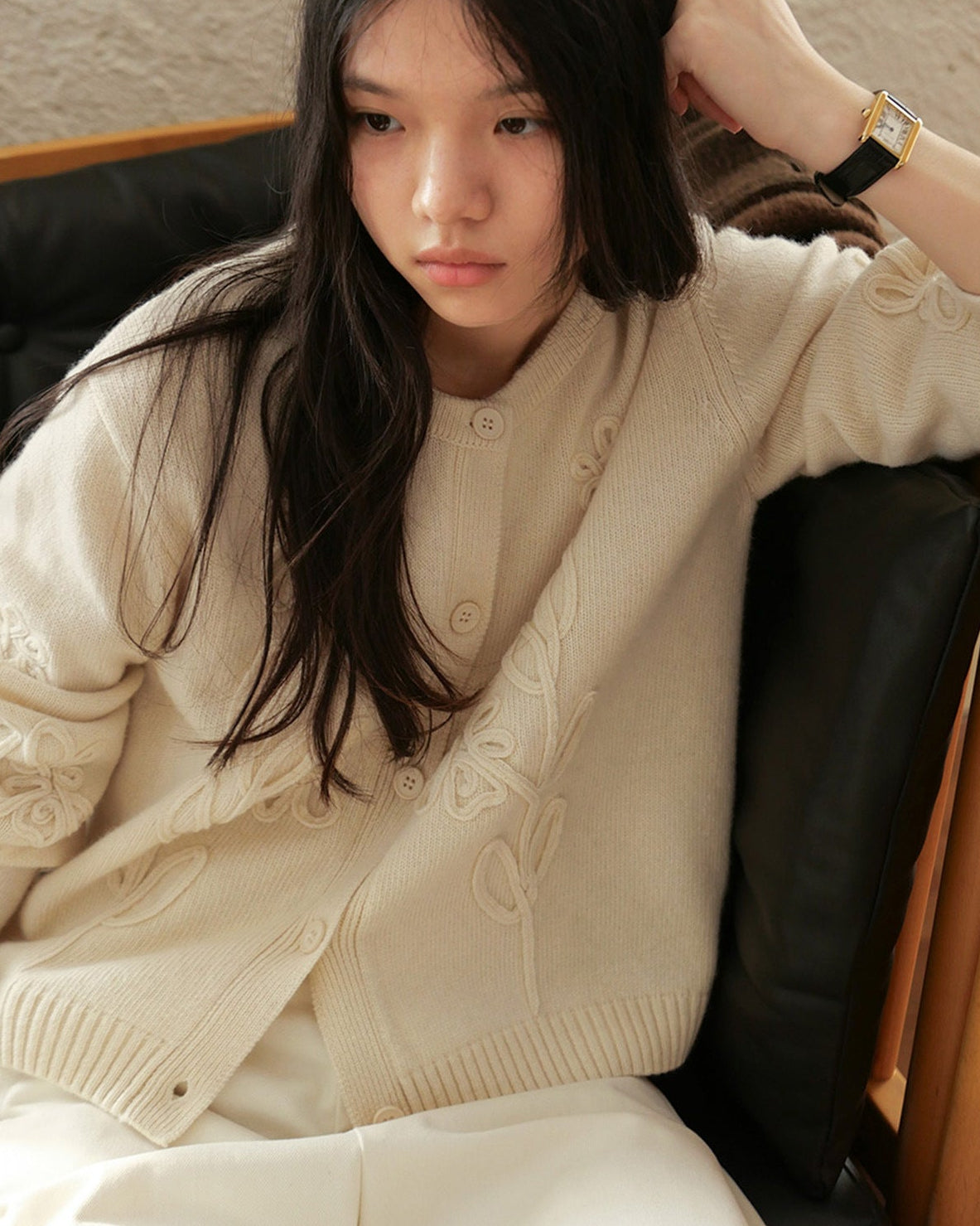 Crew Neck Single-Breasted Wool Cardigan