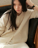 Crew Neck Single-Breasted Wool Cardigan