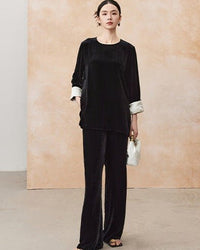 High-Waisted Wide-Leg Silk Velvet Pants