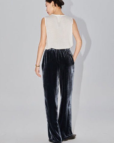 High-Waisted Wide-Leg Silk Velvet Pants
