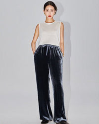 High-Waisted Wide-Leg Silk Velvet Pants