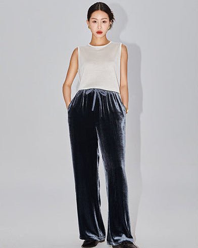 High-Waisted Wide-Leg Silk Velvet Pants