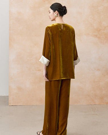 High-Waisted Wide-Leg Silk Velvet Pants