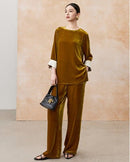 High-Waisted Wide-Leg Silk Velvet Pants