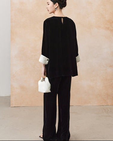 High-Waisted Wide-Leg Silk Velvet Pants