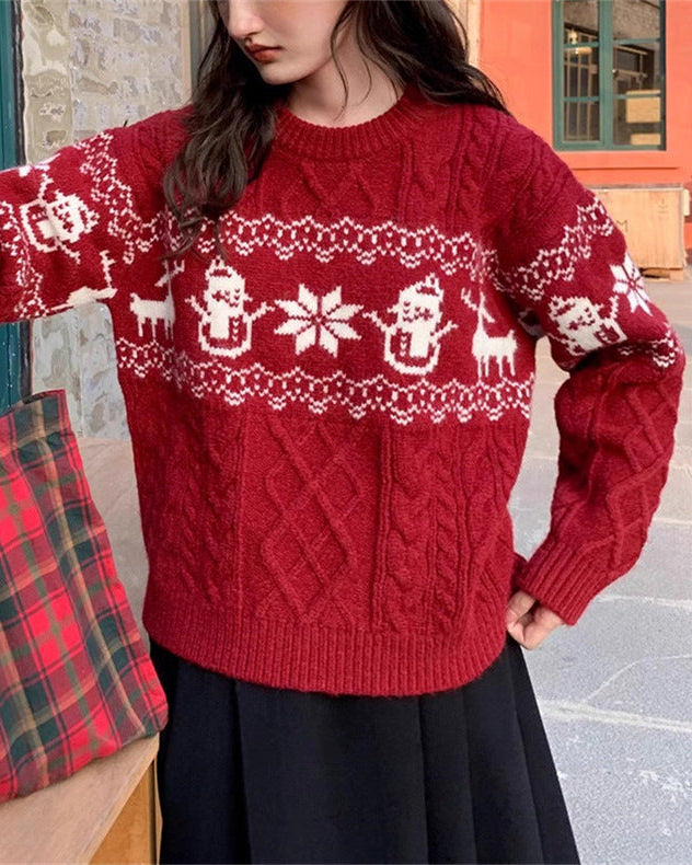 Christmas Retro Jacquard Crew Neck Sweater