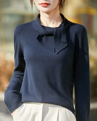 Tie Neck Knit Long Sleeve Top